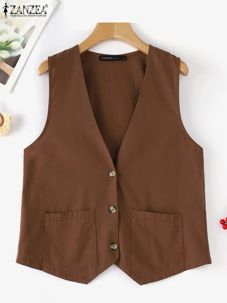 ZANZEA Work Wear Womens Office Tank Top Fashion and Elegant Business Vneck Solid Color Casual Sleeveless Jacket 240819