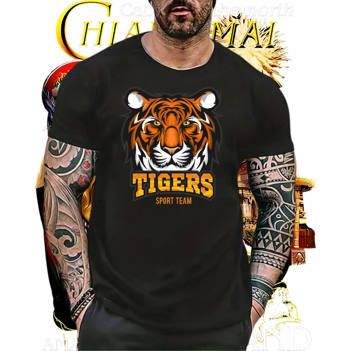 Popular Mens T Shirts tiger Crew Neck Breathable Home Outdoor Custom Anime 230g 100% Cotton Men Tops Tees Fashion Design Clothings