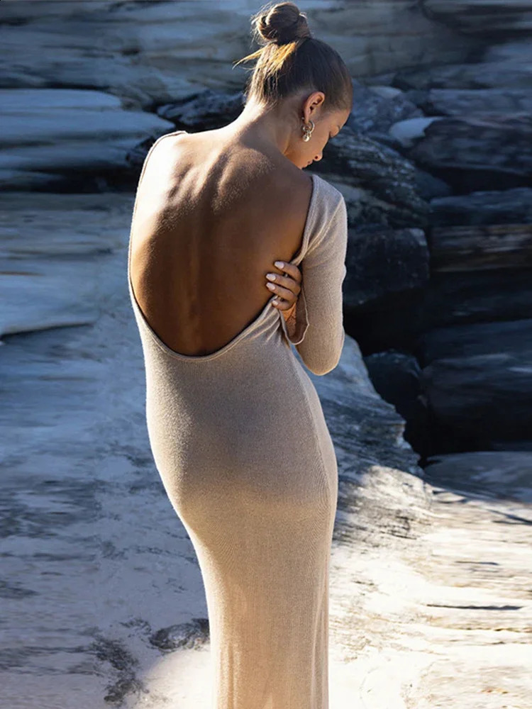DAENERYS RES Spring Summer Fashion Women Dresses Backless Knitting Long Sleeve Sexy Hollow Out Beach Holiday Party Vestidos 240819