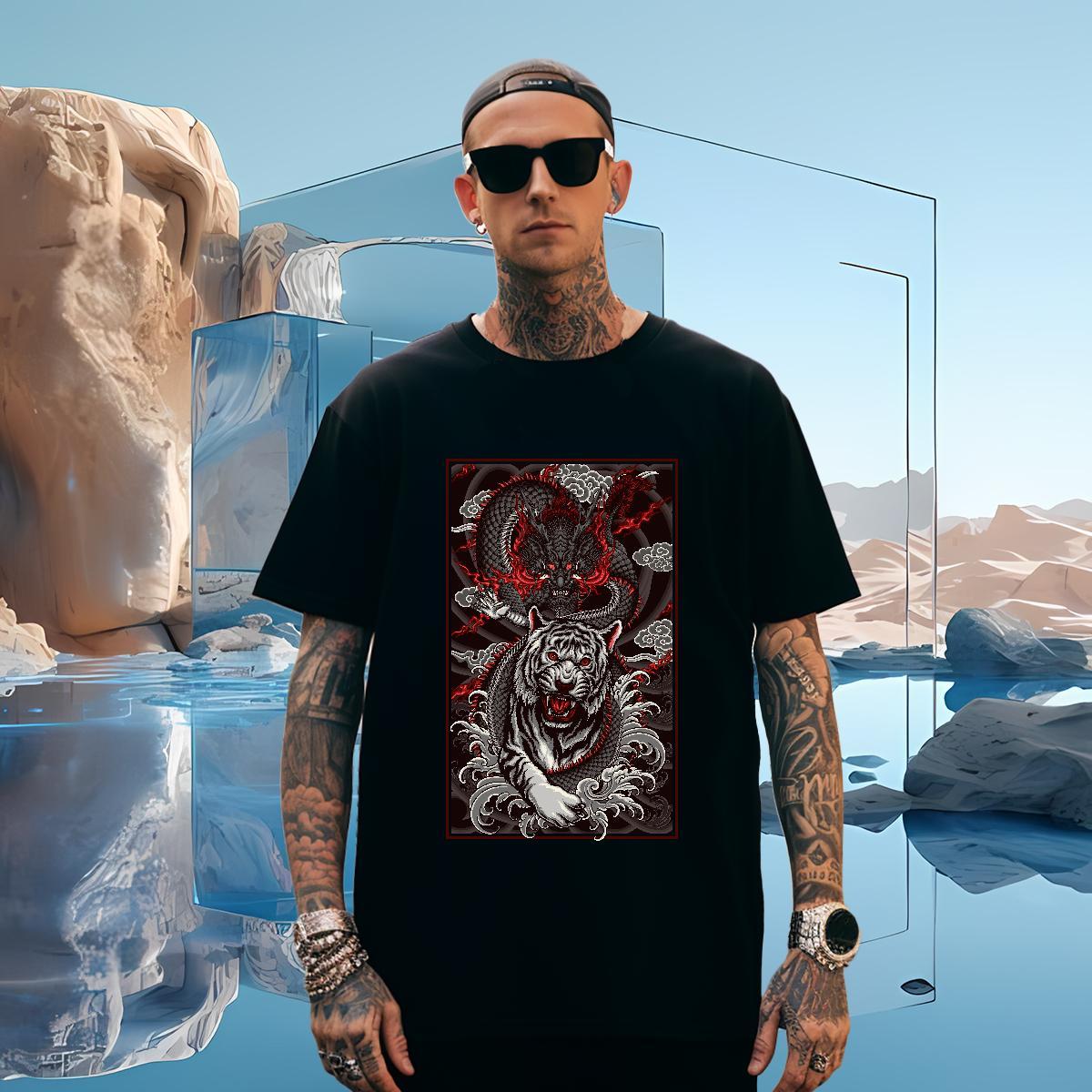 Comfortable dragon Mens T Shirts Summer Casual Mens Tshirts 100% Cotton 230g Brand Breathable Short Sleeve Custom Cartoon Clothings