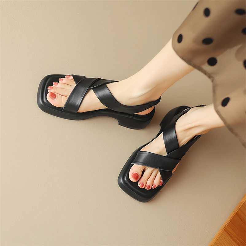Meotina Women Genuine Leather Sandals Square Toe Platform Block Mid Heels Ladies Fashion Casual Shoes Summer Green Apricot 40 CL240806