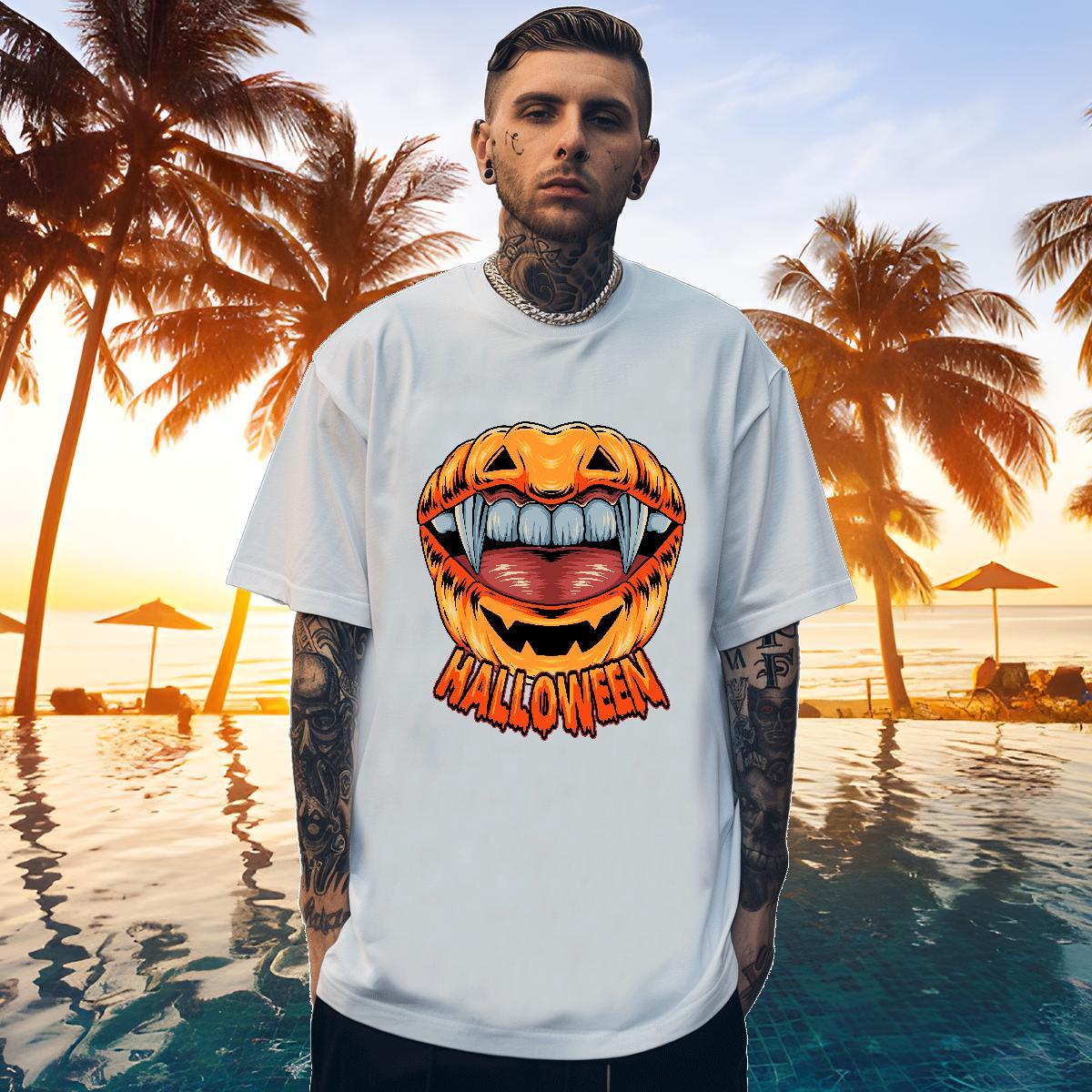 High Quality T Shirts Men halloween Crew Neck Breathable Summer Casual Cartoon Print 230g 100% Cotton Tshirt for Man Woman DIY Customized Wear