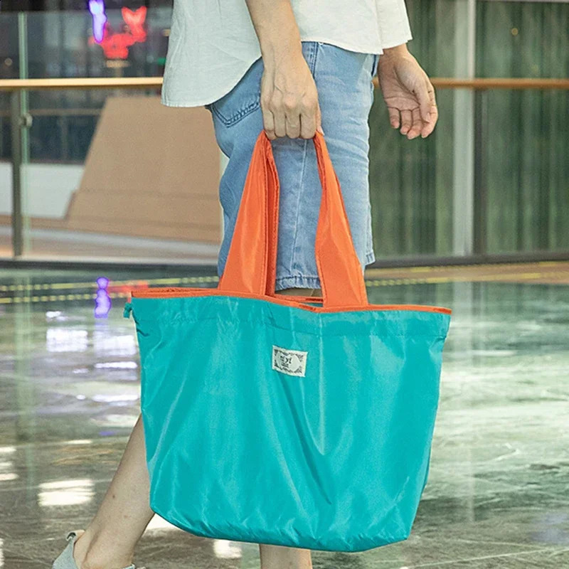 Womens Reusable Grocery Bag Large Capacity Foldable Shopping with Drawstring Clre EcoFriendly Shoulder Bags 240819