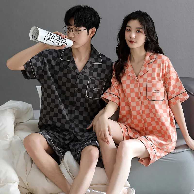 Mens double sleepwear set open top sleepwear casual wear short sleeved sleepwear family set cotton sleepwear womens sleepwearW240719