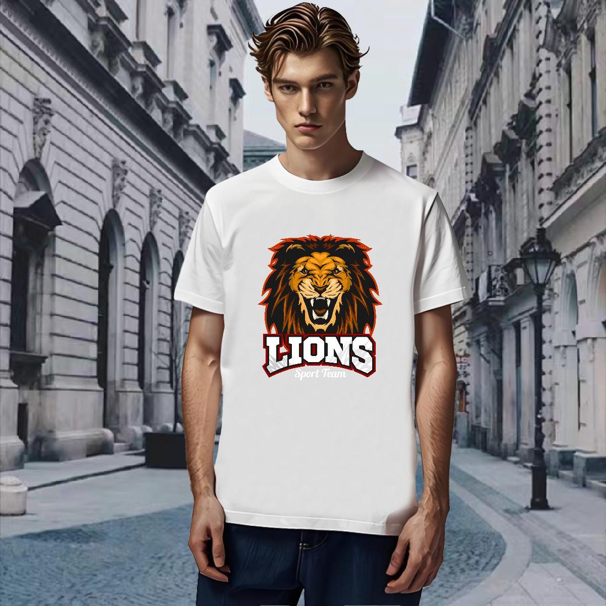 T shirt 230g 100% Cotton lion Summer Casual Crew Neck Breathable Customized Print Mens Tshirts Fashion New Free Shipping Wear