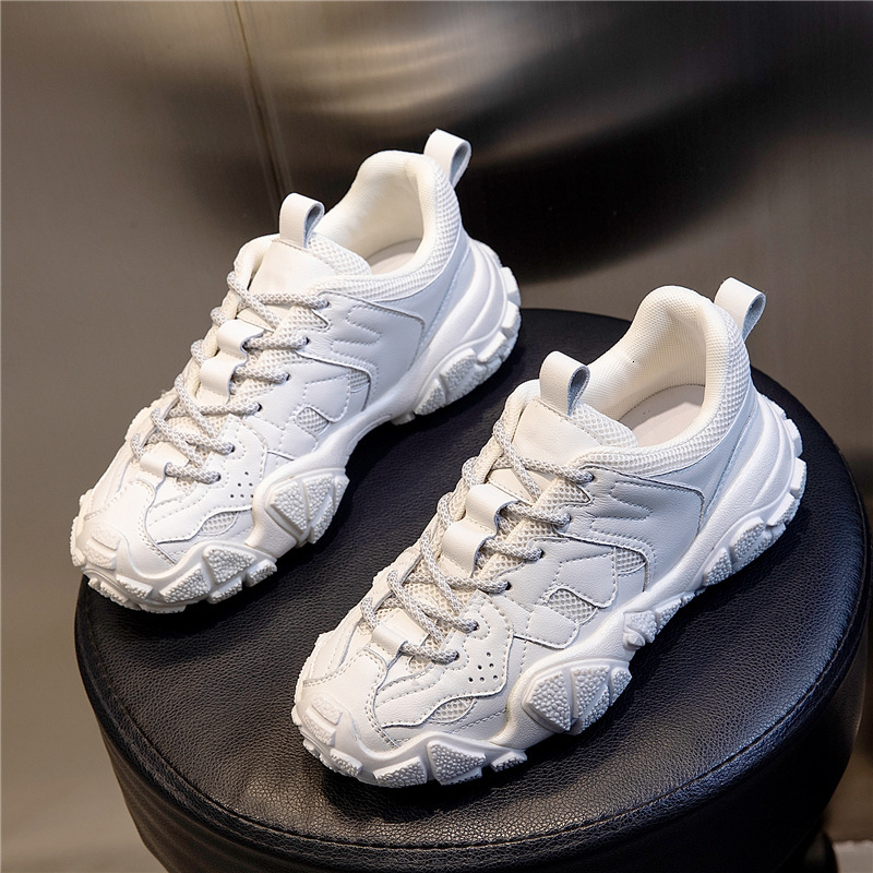 Ddmysports Absorbing Film Genuine Leather Thick Sole Women S Spring New Sports Running Breathable Dad Casual Single Shoes For OUTDOOR