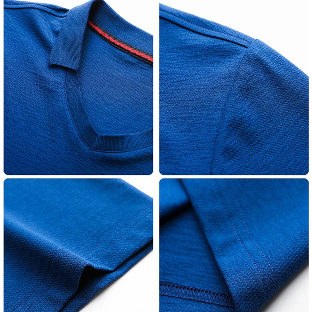 Summer Polo Shirt Short Sleeve V-neck Ice Silk Solid Color T-shirt Male Top with Collar Golf Tees Navy Blue Poloshirt 240820