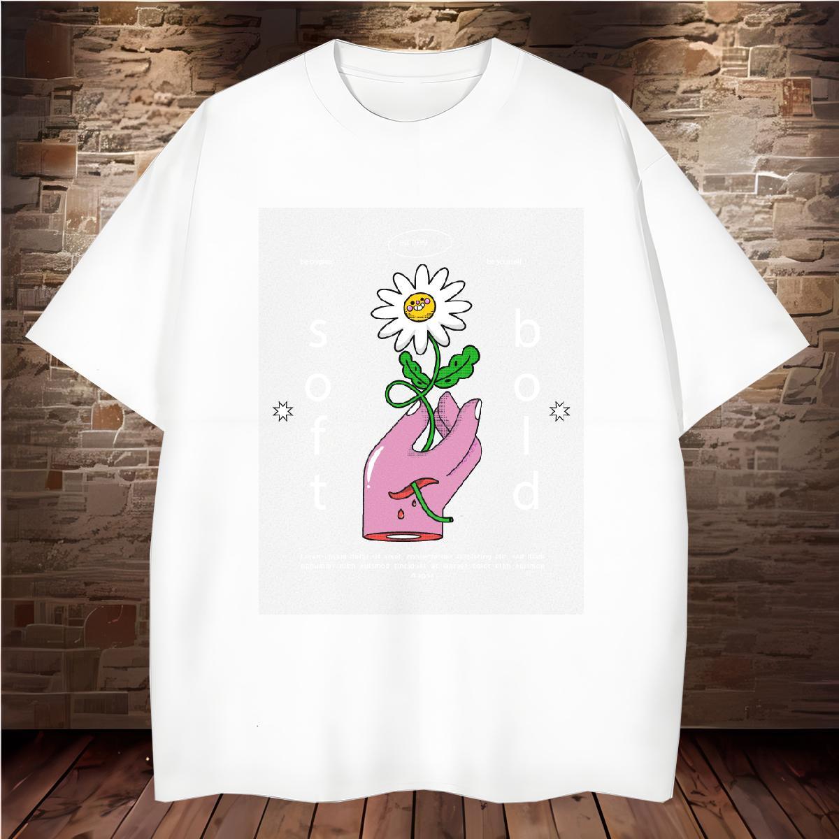 Classic flower 230g 100% Cotton Tshirts Hip Hop Street O-Neck Short Sleeve Men T Shirts Factory Direct DIY Printed Tees