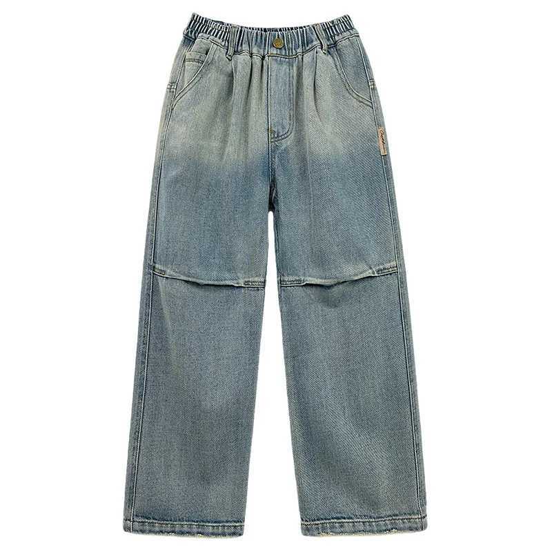 Kids Boys Jeans Blue Elastic Waist Denim Pants 5 6 7 8 9 10 11 12 13 14 Years Old Childrens Clothing Loose Casual Boys TrouserW240819