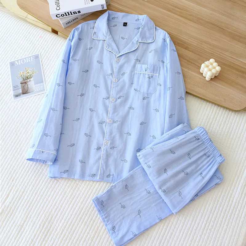 Mens sleepwear winter long sleeved pants pure cotton simple glasses printing home service set autumn sleepwear mens sleepwearW240719
