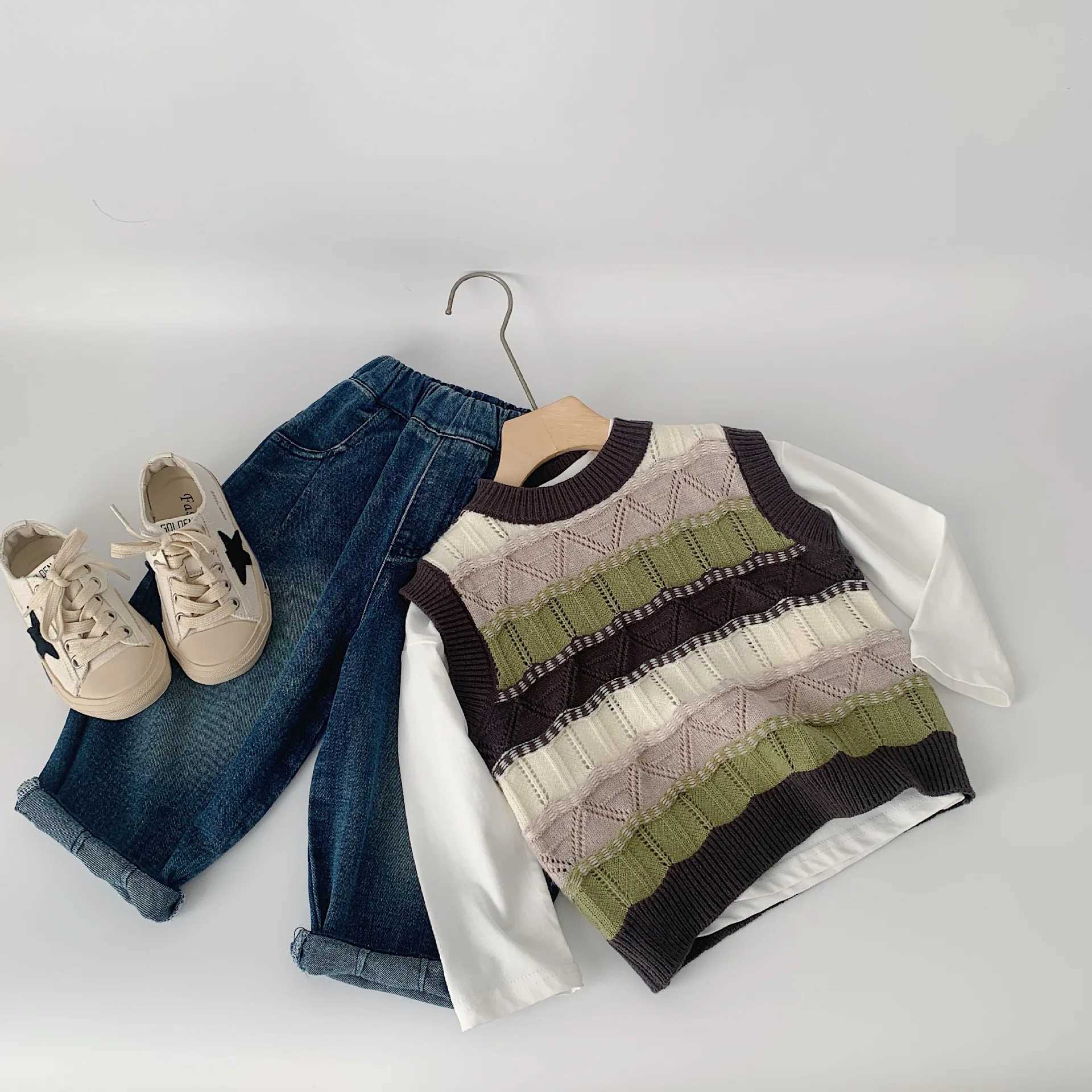 Children Clothes Kids Vest 2024 Spring New Fashionable Boys Striped Boys Vest Casual Sleeveless Casual Simple Sweater TopXJ240819