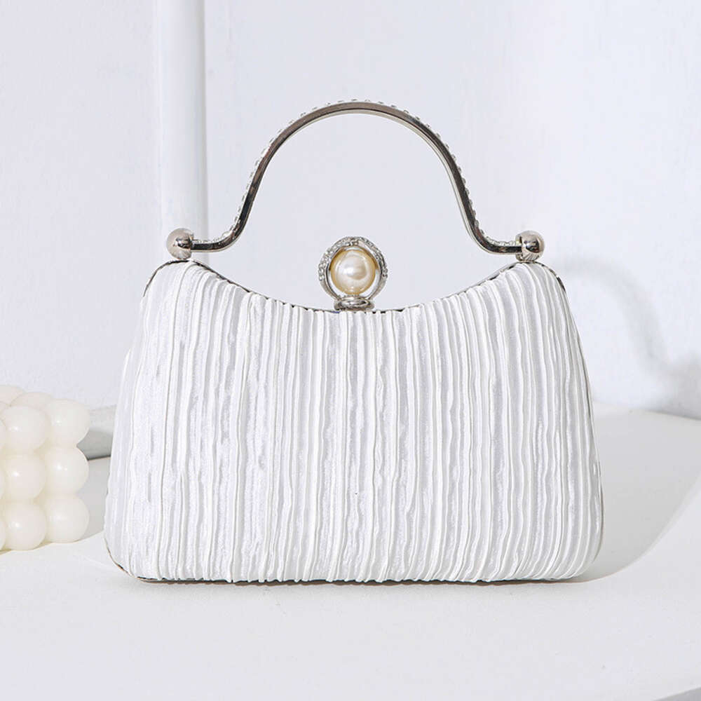 New high-end pearl dinner bag, women's handbag, socialite style formal dress, banquet pleated diamond inlaid handbag