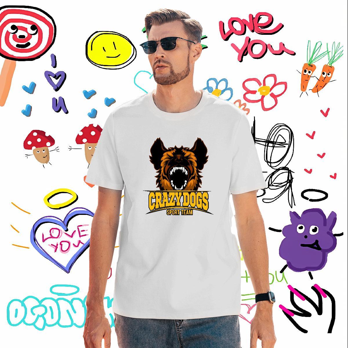 Loose crazy dog Man T Shirts Street Mens Tshirts 230g Cotton Classic Short Sleeve O-Neck Oversized 4XL Polos
