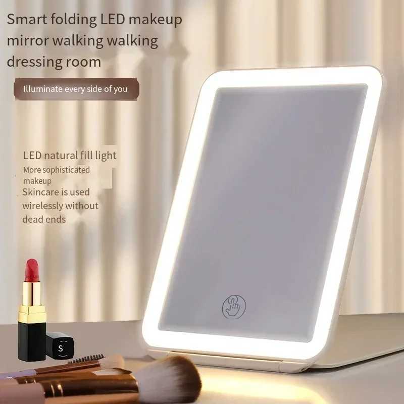 3 Colors Light Modes Cosmetic Mirrors Folding Led Lighted Touch Screen Makeup Mirror USB Rechargeable Complementary Mirror Y240819
