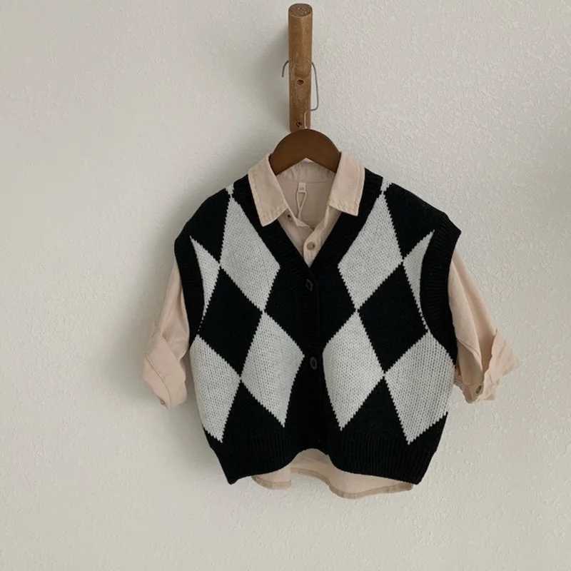 Spring Autum Baby Fashion Sweater Vest Girl Children Knitted Sleeveless Pullover Tops Kid Boy Casual Loose WaistcoatXJ240819