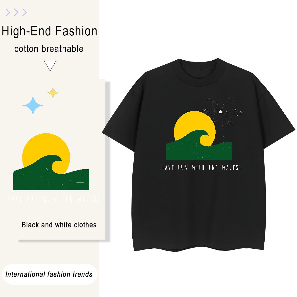 High Quality wave 230g Pure Cotton Men Clothes T-Shirt Hip Hop Breathable T Shirts Men New Arrival Custom Anime Wear