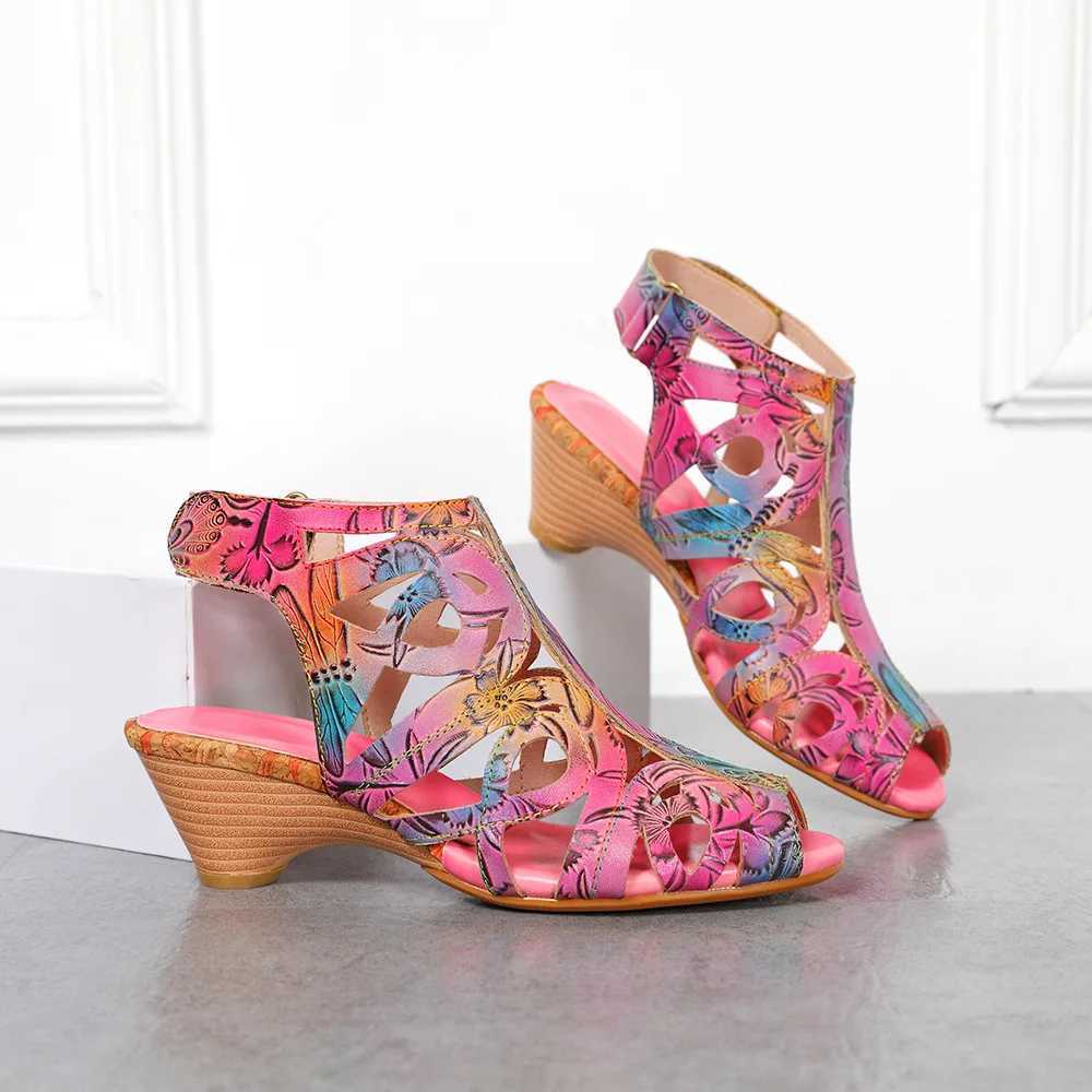Vicconfy 2024 Ethnic Style Head Layer Cowhide Leather Vintage Casual Womens Sandals CL240806