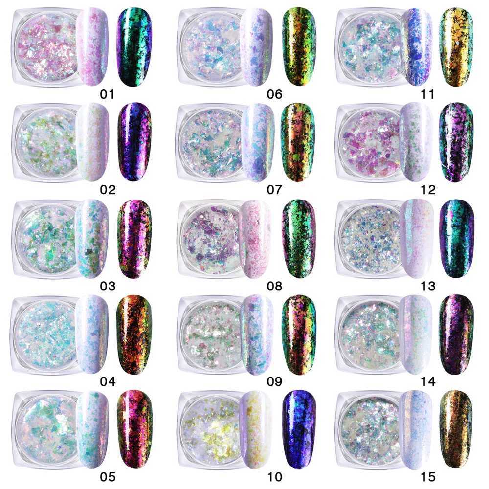Aurora Chameleon Nail Opal Flakes Ultra-thin Polarized Mermaid Sequins Nail Powder Iridescent Crystal Nail Chrome Sequins DustXJ240815