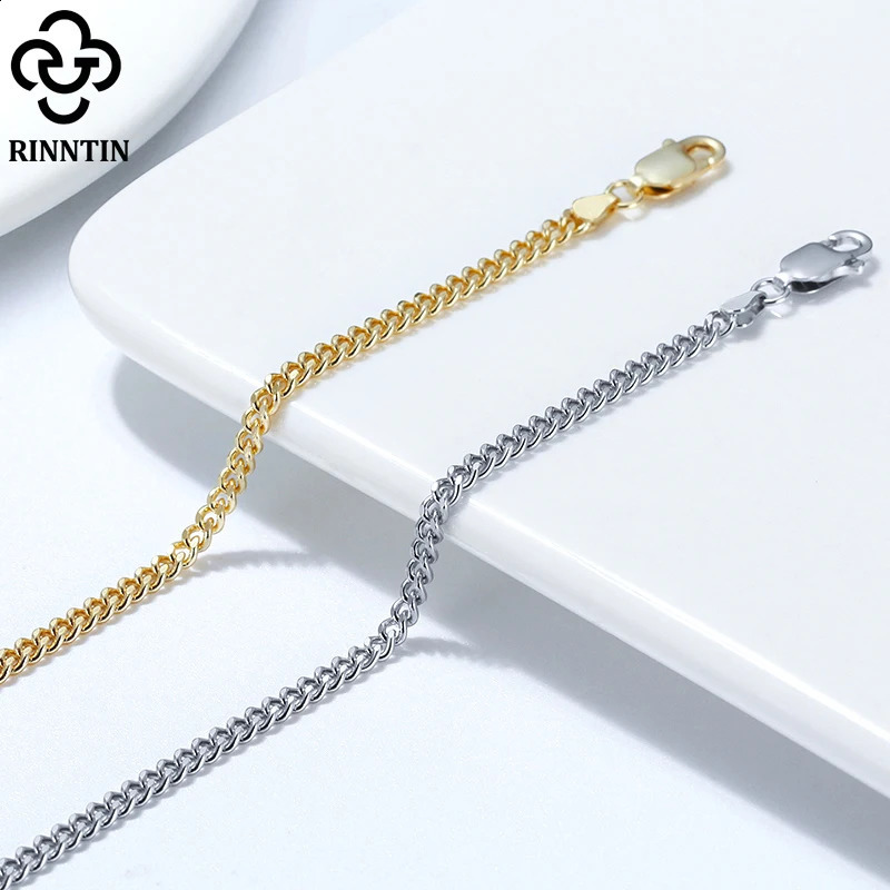 Rintin 925 sterling silver Cuban chain bracelet for womens fashion adjustable 14K gold foot strap jewelry SA11 240812