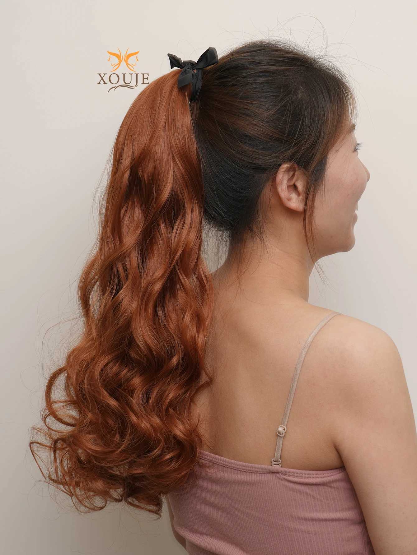 Ponytail hair extension accessory orange 24 inch long natural wave heat-resistant fiber synthetic ponytail wig womens leather W240817