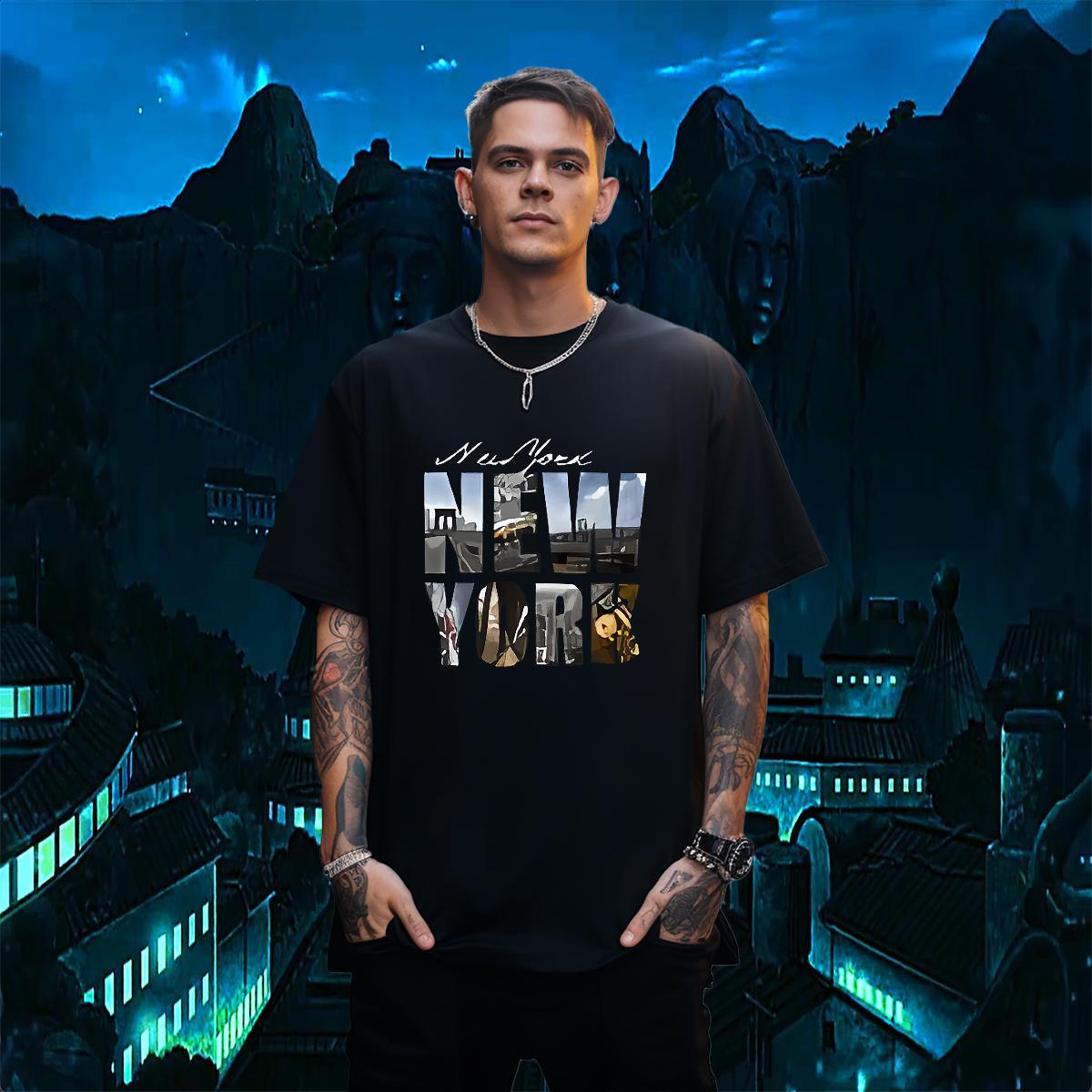 High Quality New York 100% Cotton 230g Tshirts Beach Breathable Short Sleeve T-Shirts for Men Fashion Designer Custom Print Oversized Tops Shirt
