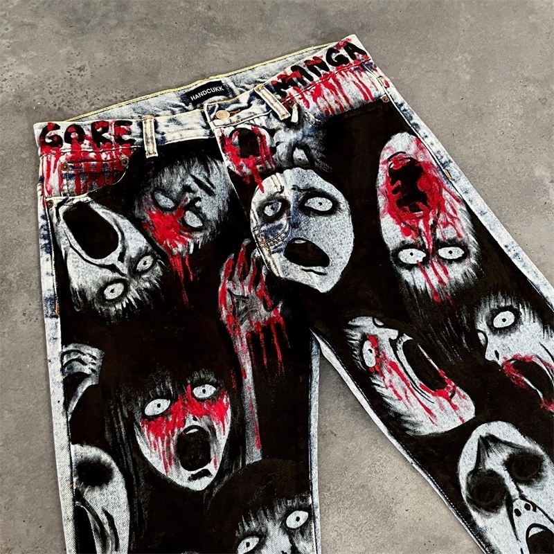Harajuku Black and white body Graphic wide leg jeans Streetwear Y2K Wide Trouser Pants for Men Women High Waist Jeans 240819