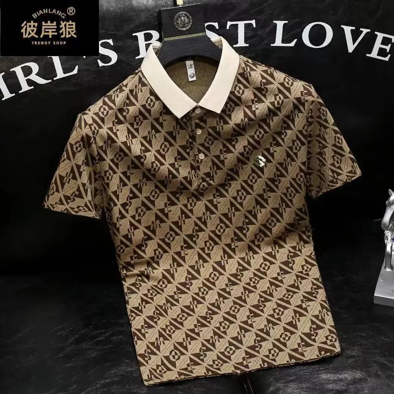 Mens Polo Shirt Lapel Button Up Polos Golf Shirt Graphic Prints Geometry Turndown High Quality Mens Casual T-shirts 240820