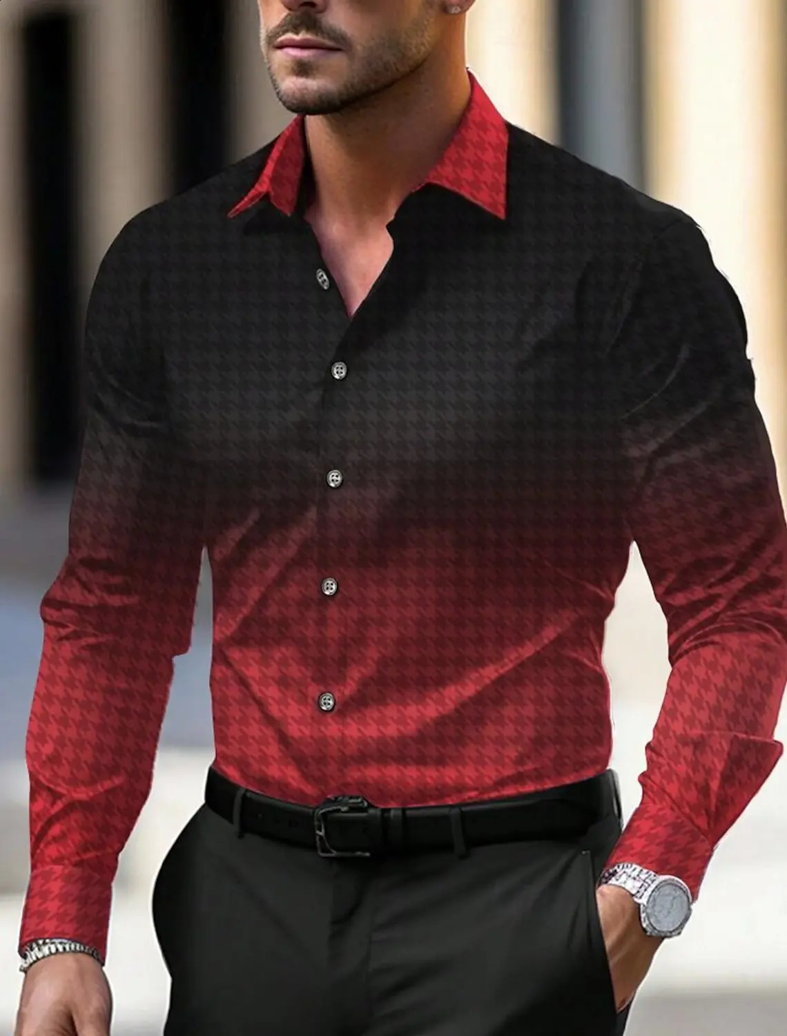 Mens Business Casual Printed Long Sleeve Shirt Formal Button Up Shirt Fall Winter Spring Summer Cuffed Long Sleeve Blue S M L 240820