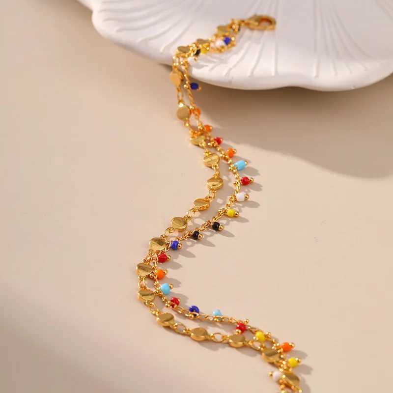 Copper plated 18K gold double-layer chain design low key unique personality Anklet womens elegant and romantic birthday gift W240815