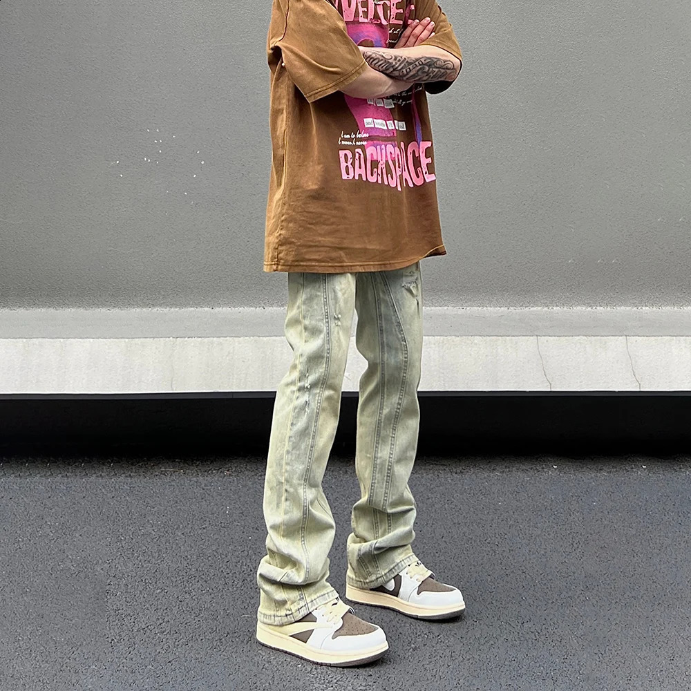 Skinny Jeans Men Ripped Slim Vintage Distressed Street Pantalones Hombre Wide Leg Fit Summer Trousers Streetwear Y2k Denim Pants 240819