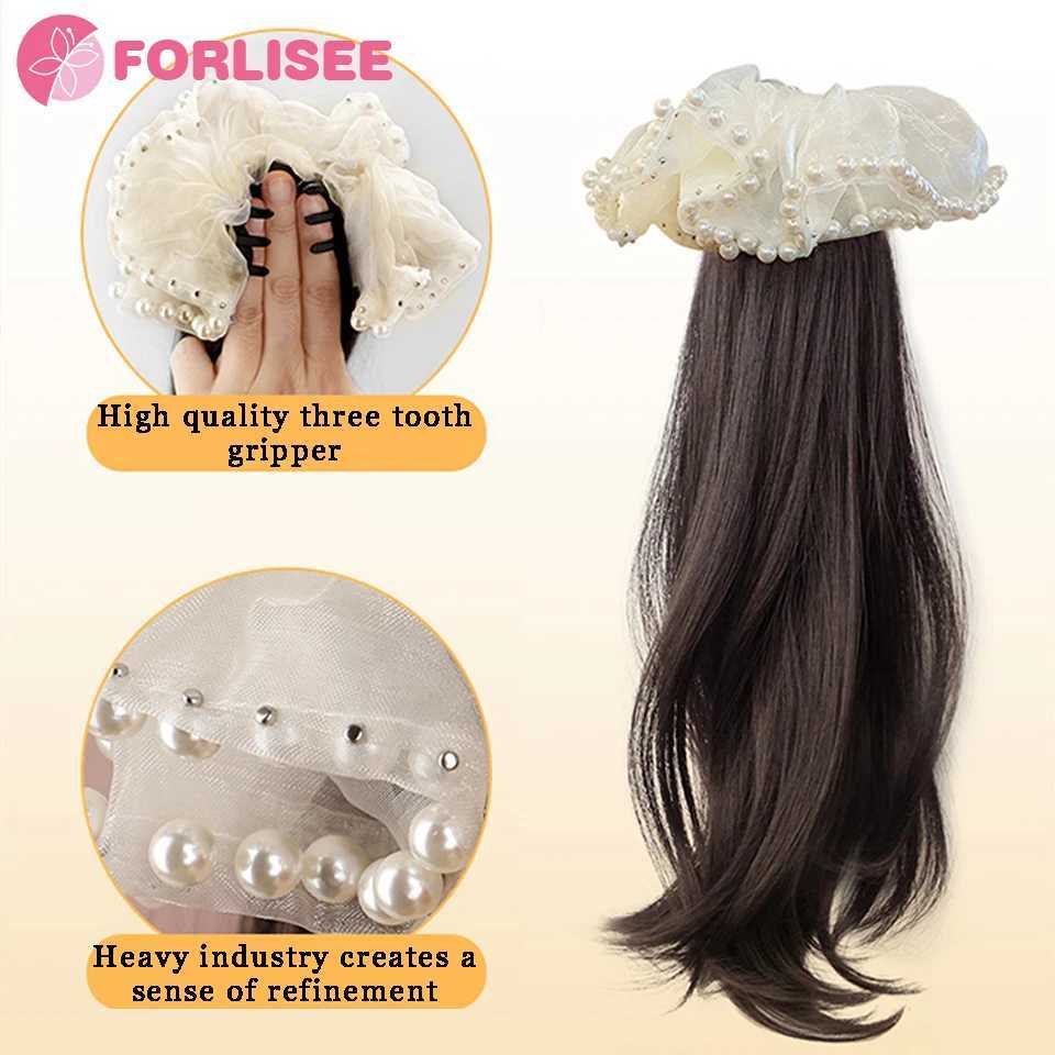 A synthetic ponytail wig suitable for women natural slightly curled pearl claw clip lazy high temperature and low hanging tie wig braided ponytail W24