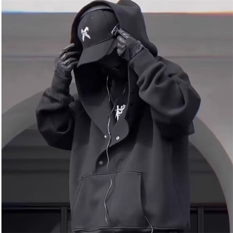 Spring Autumn Ninja Streetwear Turtleneck Hoodies For Men Y2K Oversized Sweatshirt Hoodies High Street Pullover Sweatshirt 240819