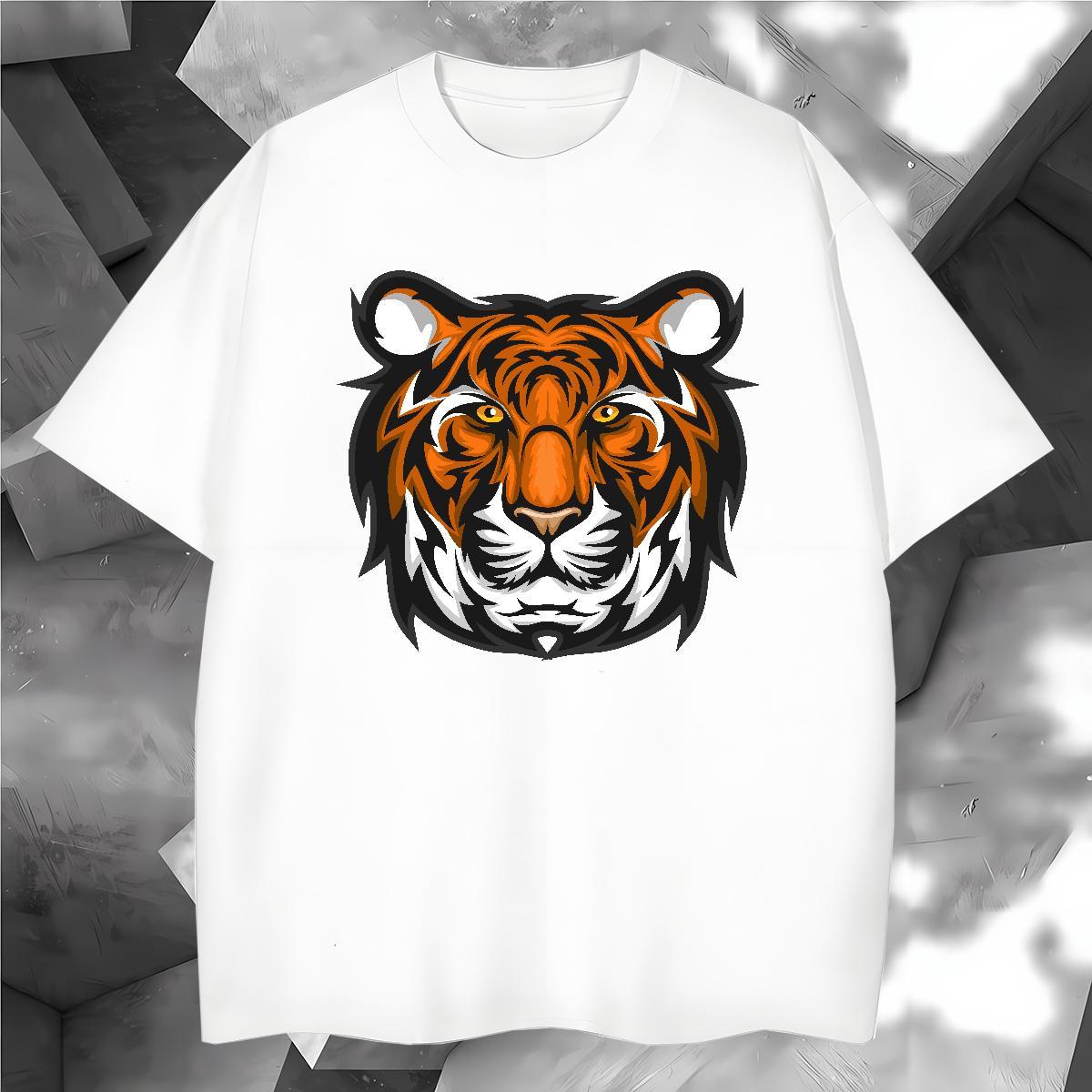 Loose T-Shirts tiger Breathable Short Sleeve High Street Hip Hop Custom Big Size 230g Pure Cotton Men Tees New Clothings