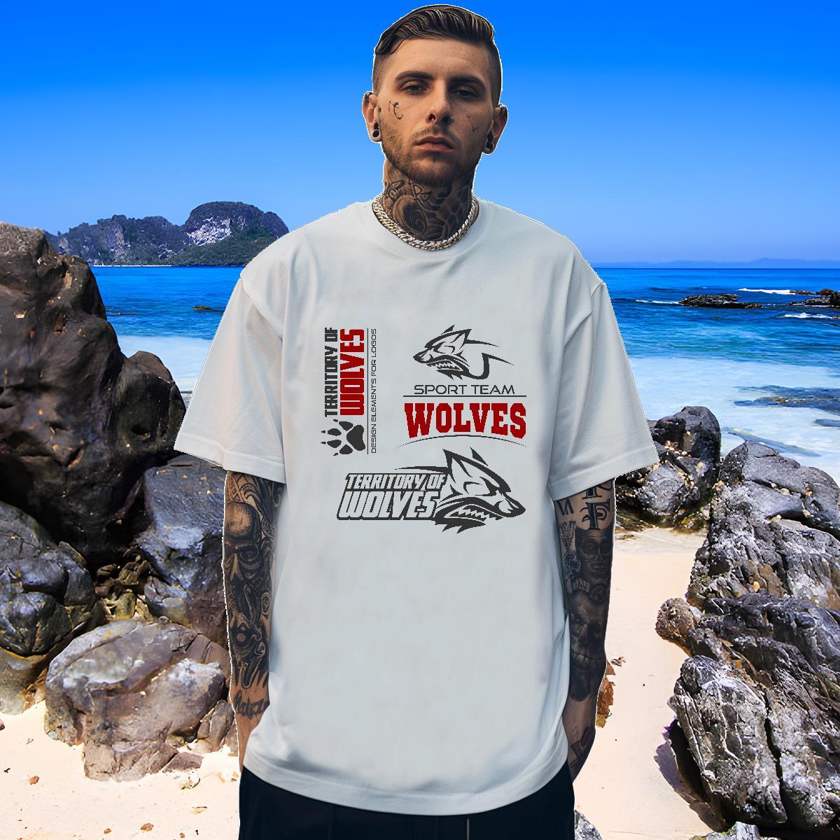 Wholesale T-Shirts wolf Crew Neck Beach Custom Print Oversized 230g 100% Cotton Couples T Shirts DIY Customized Top Tees