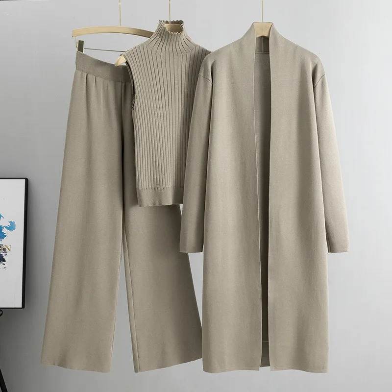 Spring Autumn 3 Piece Women Cardigan Tracksuits Fashion Knitted Pant Set Ladies Sweater Suit Vintage Fashion Ladies 3 Piece Set i240819