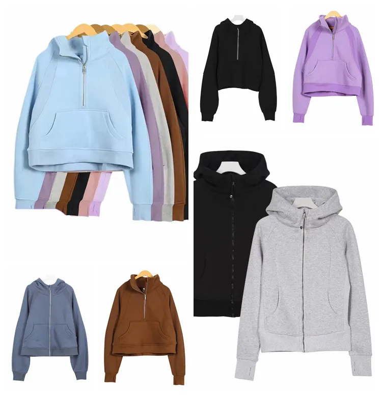 Half Zip Hoodie Womens Yoga Suit Designer Hooded Sweatshirt Ladies Gym Sportswear Outdoor Sports Jogging Hoody Thick Long-sleeved with Fleece