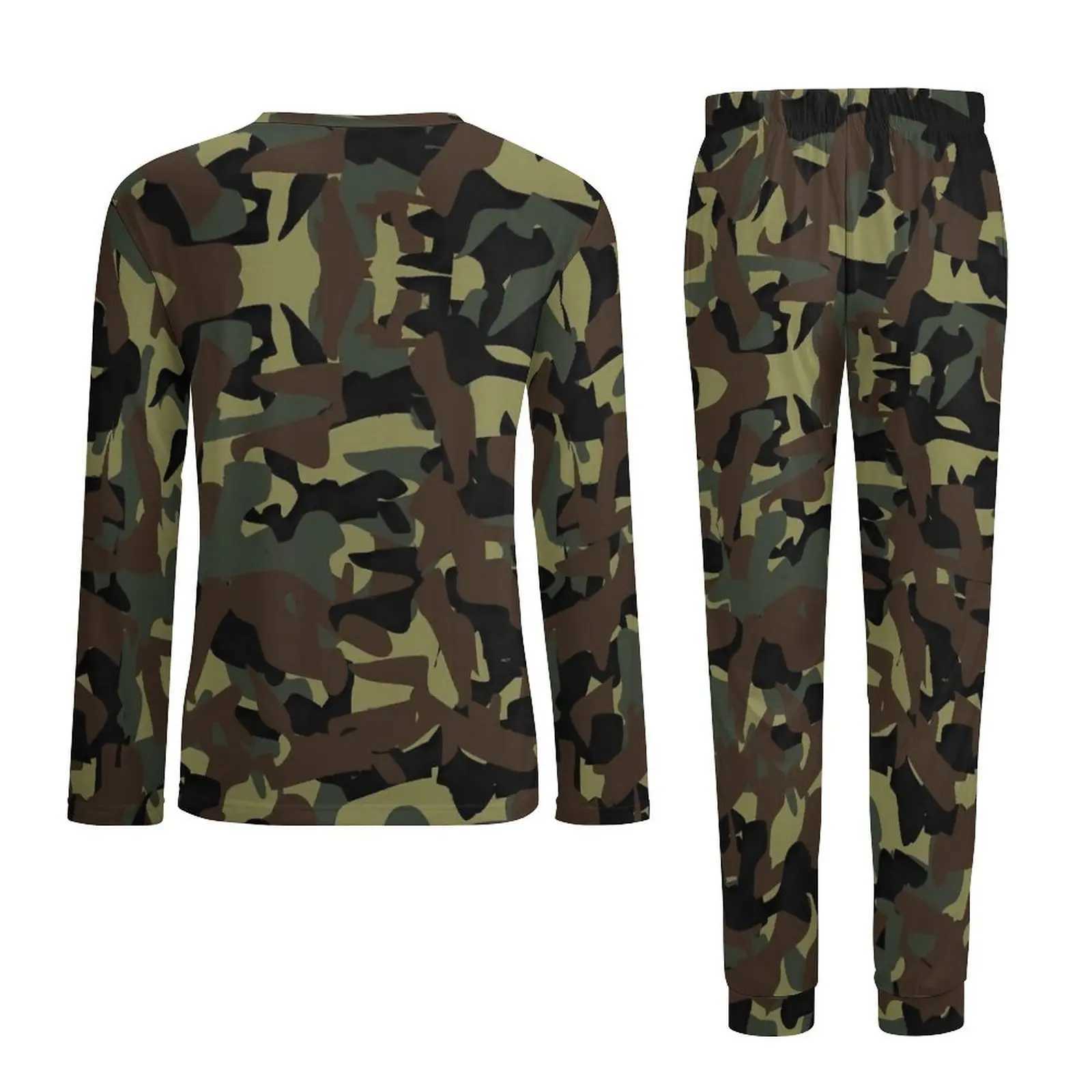 Camouflage printed pajamas autumn 2-piece military camouflage cute pajamas set mens long sleeved bedroom printed pajamas 3XL 4XL 5XLW240719