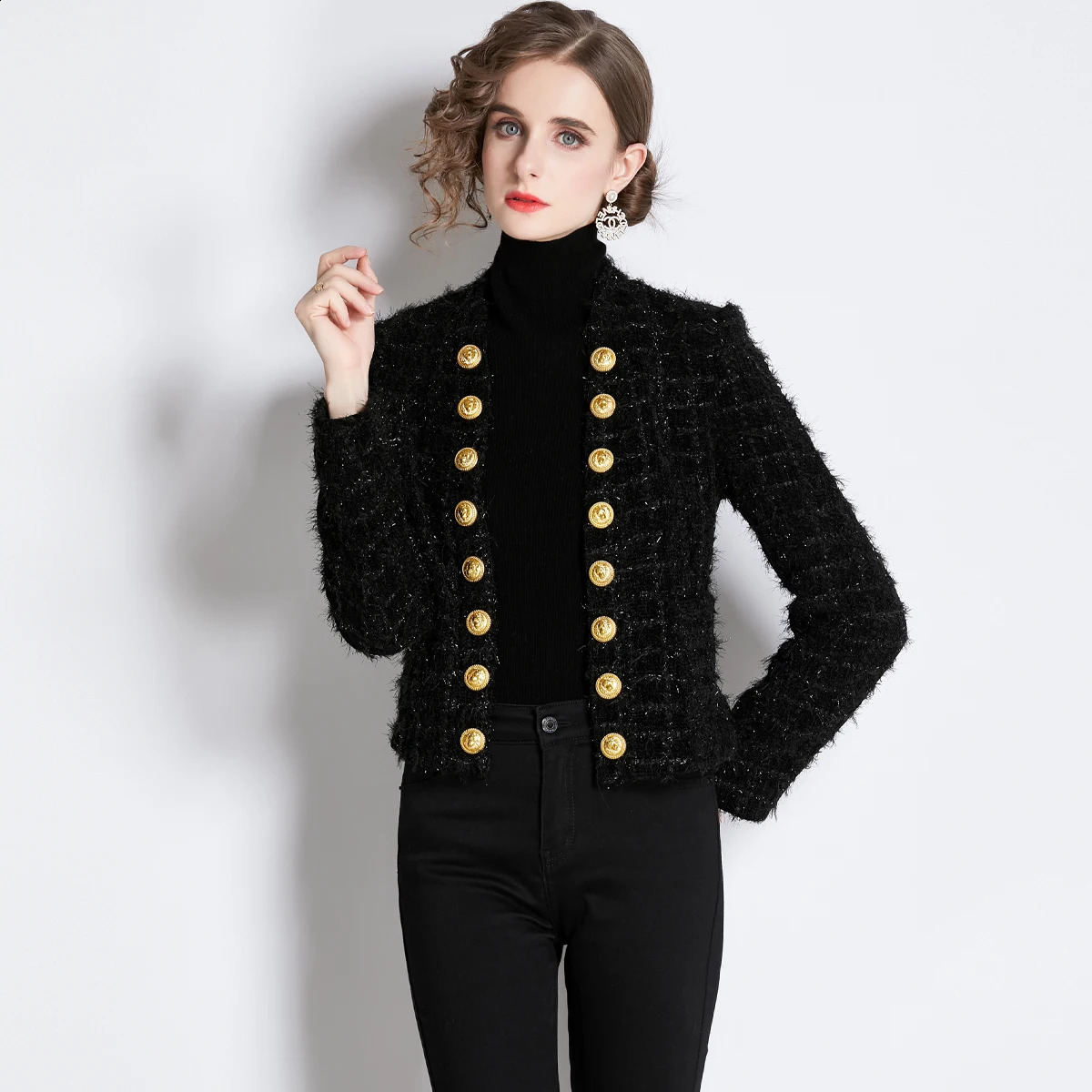Banulin High Street Latest Fashion Runway ner Long Sleeve Jacket Womens Metal Double Chest Tassel Coat 240819