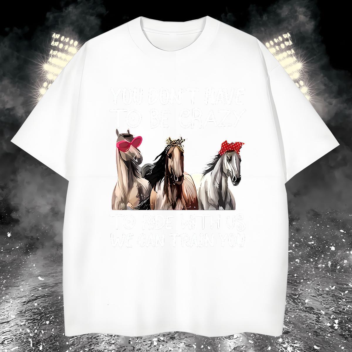 Comfortable T shirt horse Round Neck Short Sleeve Daily Wear Anime Print 100% Cotton 230g Men Tops Tees Fashion Design Tops Shirt