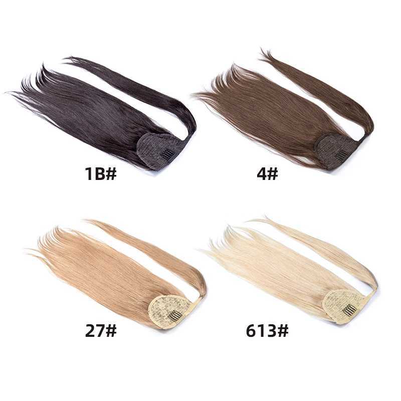 120g ponytail human hair machine Remy straight European ponytail hair clip 100% natural hair clip W240817