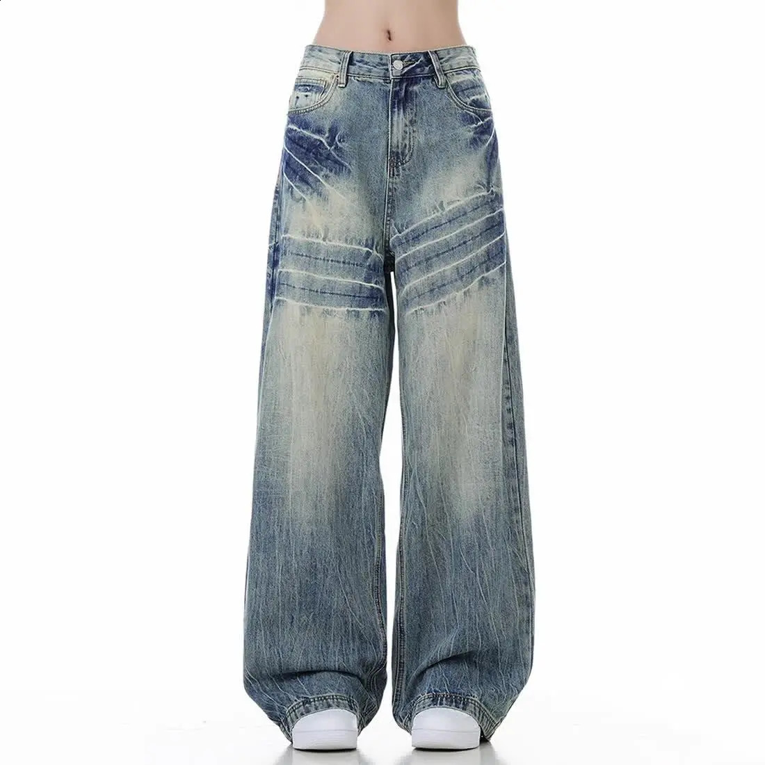 American street hip-hop loose wide leg jeans high street men and women personality trend retro washed straight leg casual pants 240819