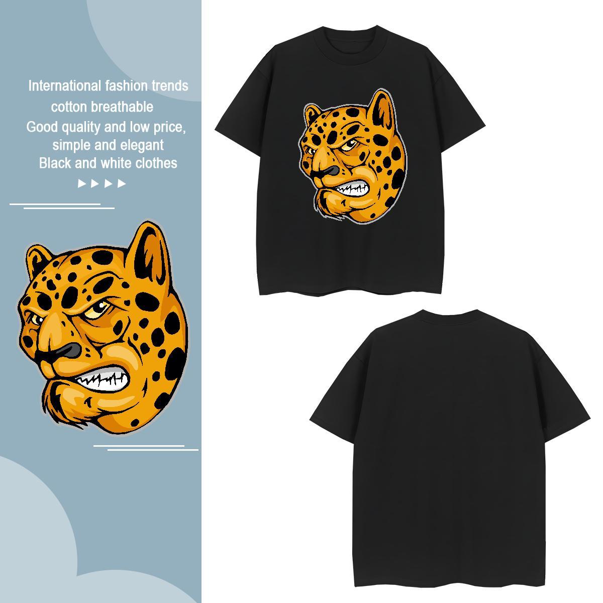T-Shirts for Men 100% Cotton 230g leopard Street Casual Round Neck Short Sleeve Custom Printing Men Tshirts Classic Wholesale Top Tees
