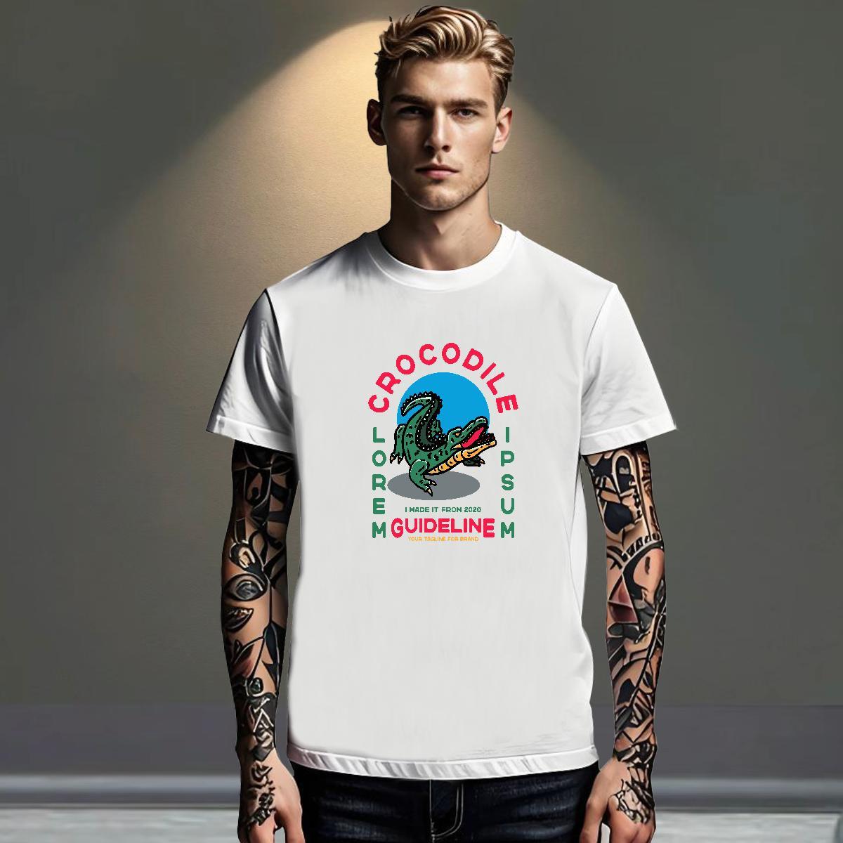 DIY Customized Tshirts crocodile Spring Summer 230g 100% Cotton Tee Shirt Breathable Crew Neck Soft Men T Shirts DIY Anime