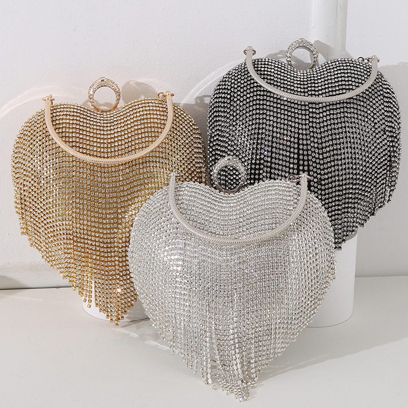 Water Love Fashionable Diamond Tassel Evening Bag Celebrity Banquet Crossbody Dress Handbag Small