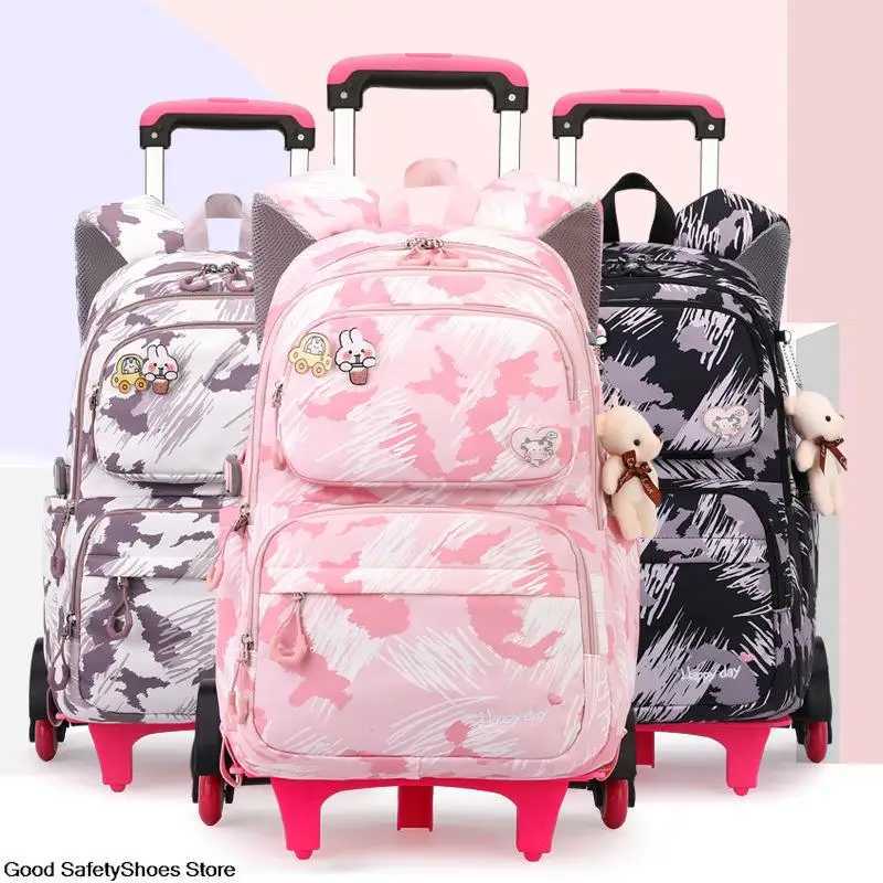 School Trolley Bag For Girls Kids School Bookbags Rolling Wheeled School Backpack Removable Children School Bags For Girls Y240820