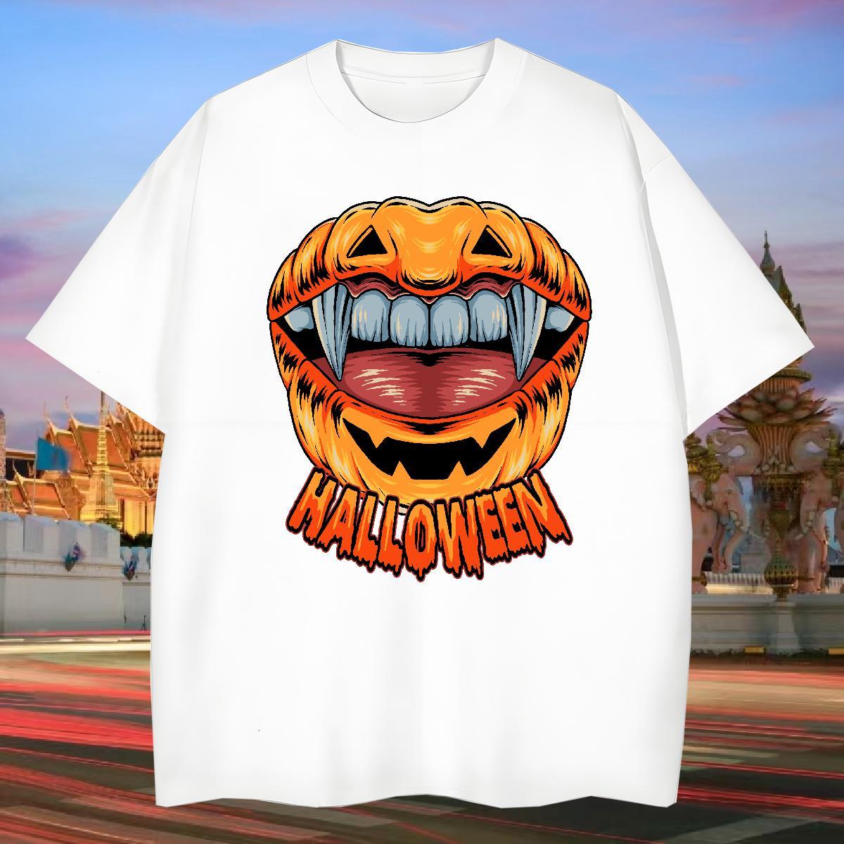 Custom Men Tees halloween Beach 230g Pure Cotton Tops Short Sleeve Soft Brand T shirt Plus Size Cartoon