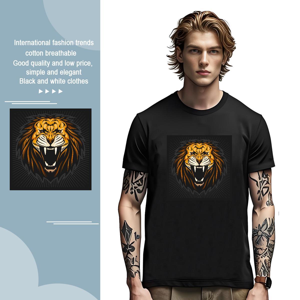 High Quality T-Shirts for Men lion Short Sleeve O-Neck Outdoor DIY Printed 230g Pure Cotton Mens Tshirts 2024 Designer Tops Tees
