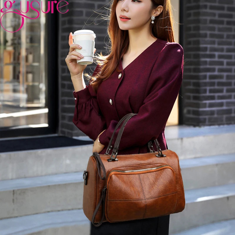 Gusure Women Casual Tote Handbags High Quality PU Leather Ladies Boston Shoulder Bags Fashion Female Top Handle Messenger 240819