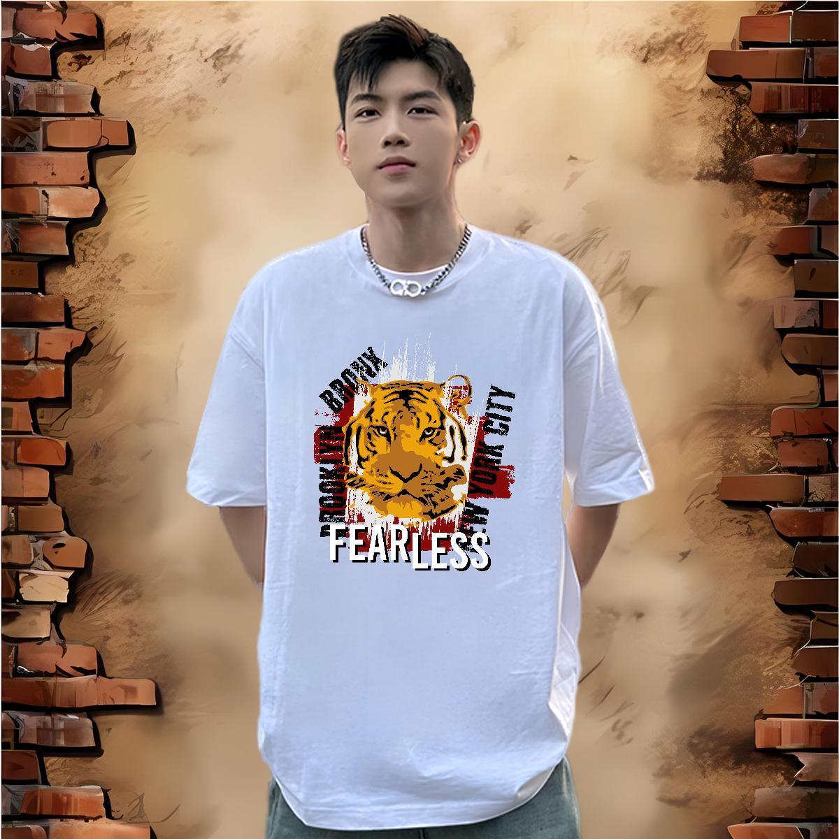 New Arrival Men Clothes T-Shirt tiger Street 100% Cotton 230g Clothings Breathable Crew Neck Popular T Shirt For Man Black Oversized