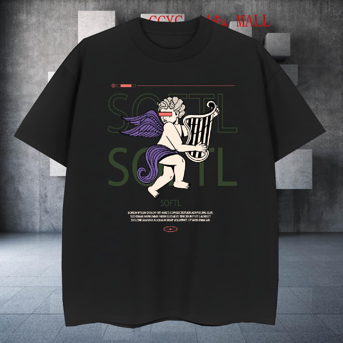 Loose Fit angel 230g Cotton Mens Tshirts Street Casual Breathable Crew Neck T Shirt For Man 2024 Summer Graphic Tees Shirts